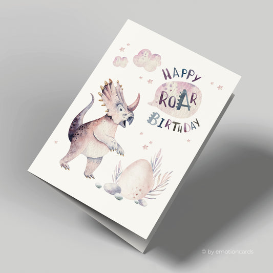 Geburtstagskarte | Happy Roar Birthday | Triceratops Dinosaurier mit Ei