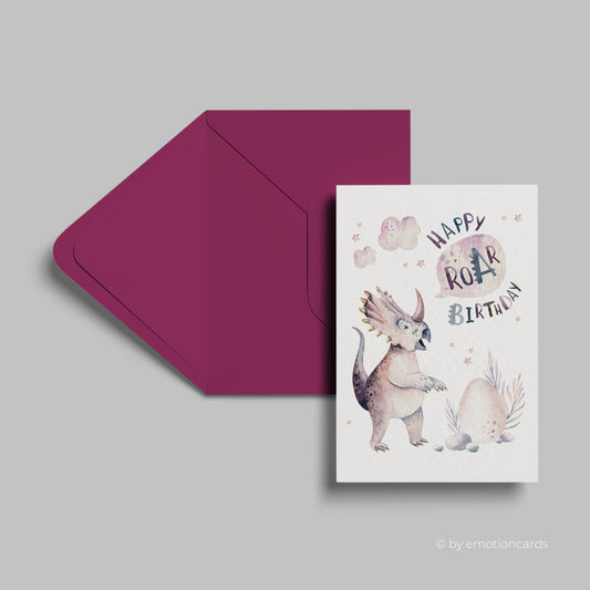 Geburtstagskarte | Happy Roar Birthday | Triceratops Dinosaurier mit Ei