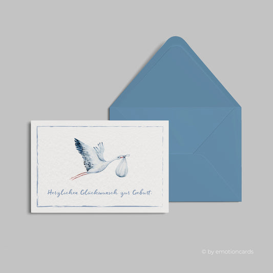 Geburtskarte | Storch bringt Baby | Junge