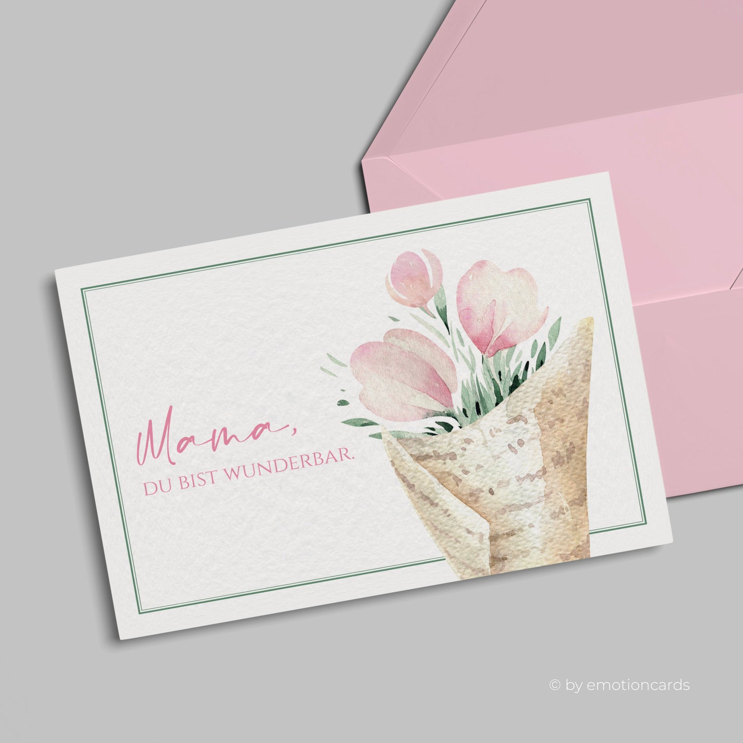 Muttertagskarte | Mama Du bist wunderbar | Tulpenstrauß