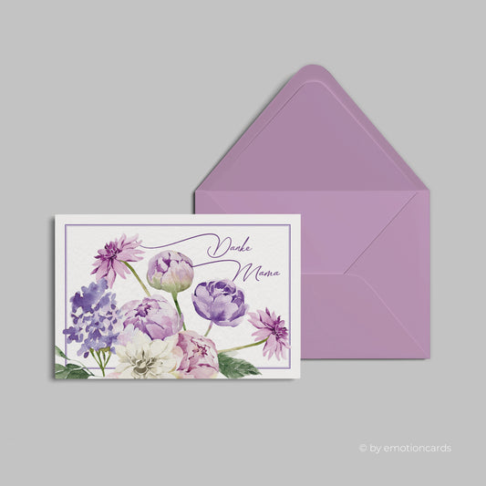 Muttertagskarte | Danke Mama | rosa & lila Blumen