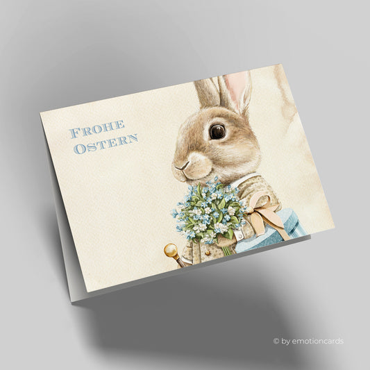 Osterkarte | Gentlemen Osterhase mit Blumenstrauß | Close up
