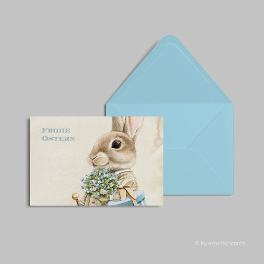 Osterkarte | Gentlemen Osterhase mit Blumenstrauß | Close up