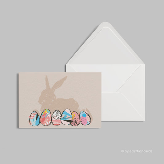 SALE | Moderne Osterkarte (Klappkarte) | Hase mit bunten Eiern | Premium-Karton | Inkl. Umschlag | Große Karte (115mm x 170mm)
