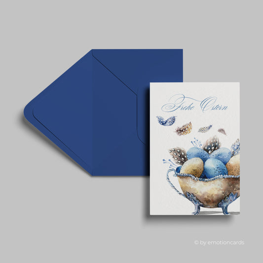 Osterkarte | Ostereier Schale mit Federn