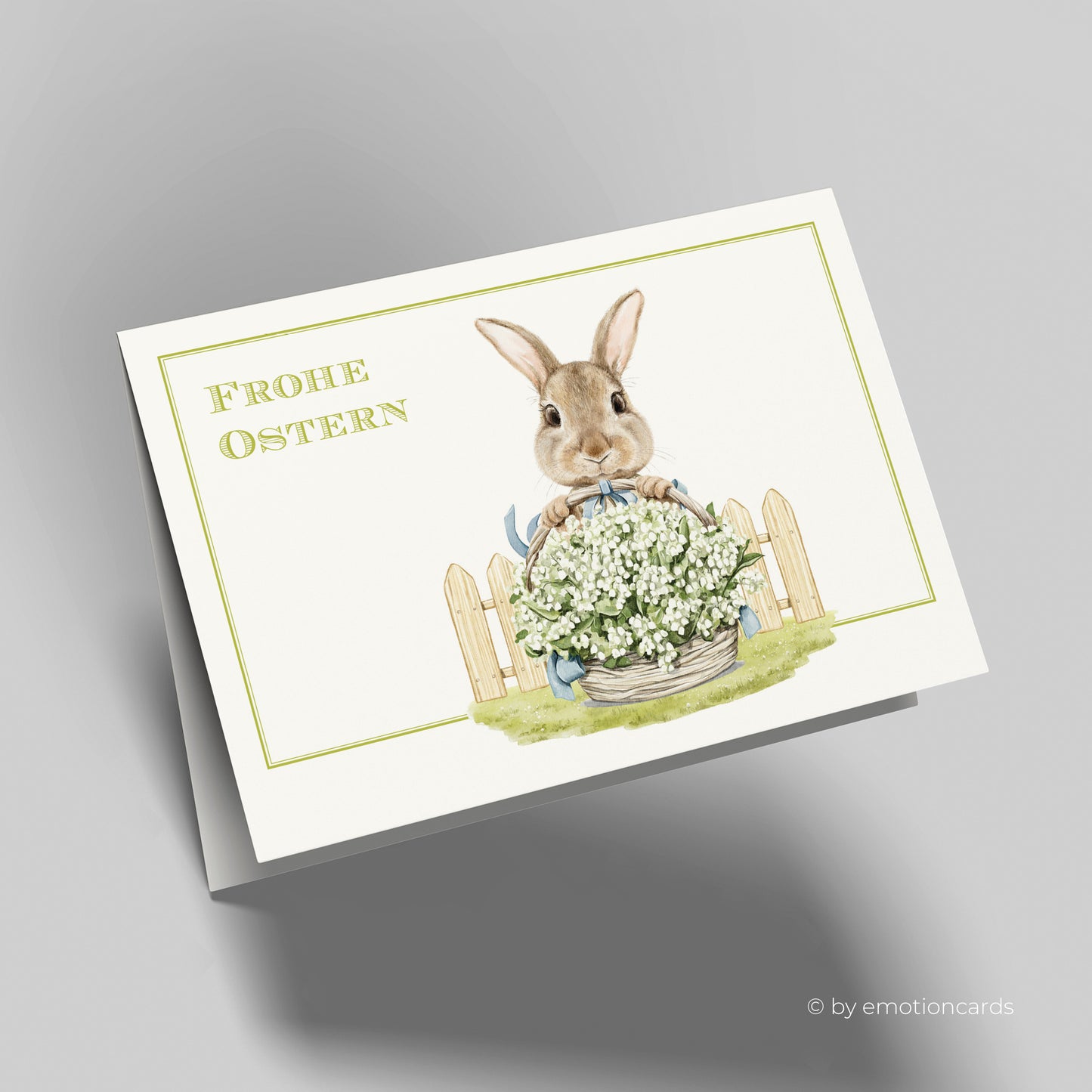 Niedliche Osterkarte (Klappkarte) | Osterhase mit Maiglöckchen | Premium-Karton | Inkl. Umschlag | Große Karte (115mm x 170mm)