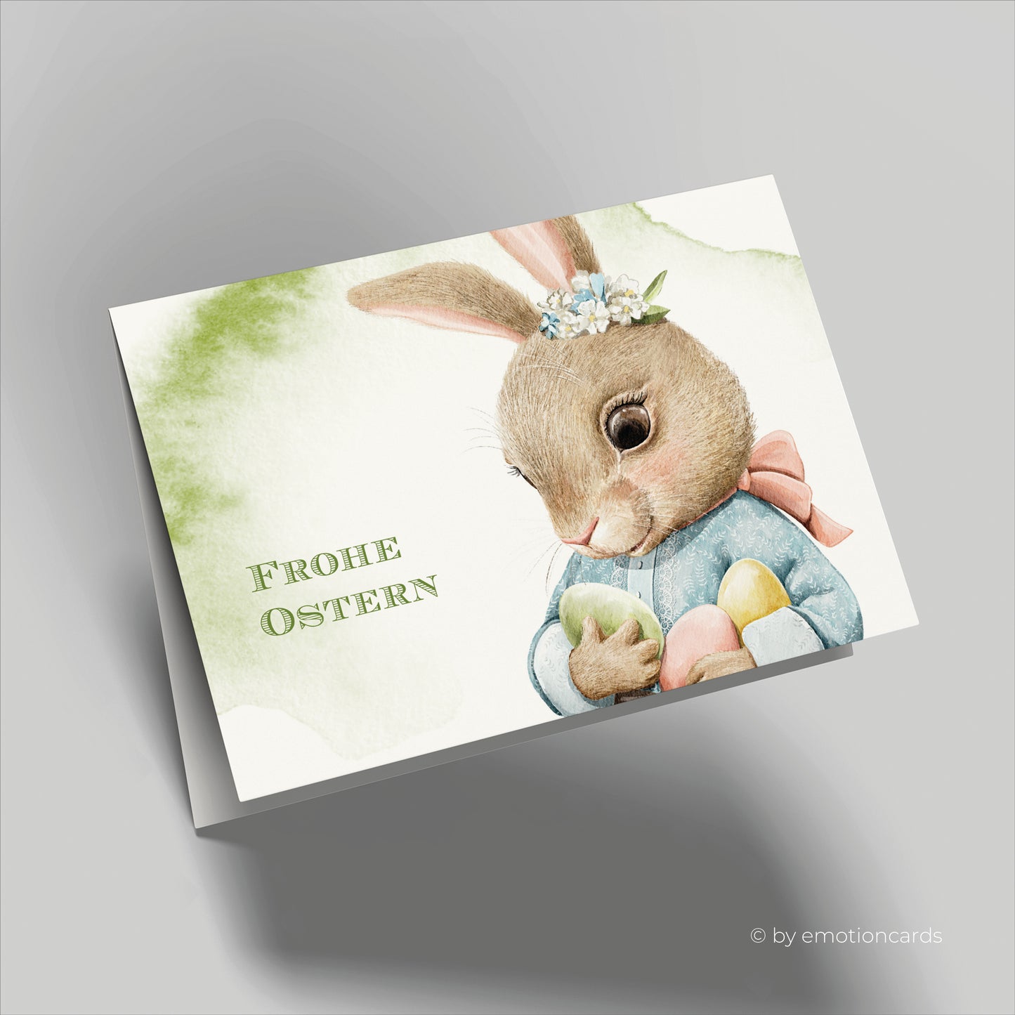 Niedliche Osterkarte (Klappkarte) | Süßer Babyhase mit Ostereiern | Premium-Karton | Inkl. Umschlag | Große Karte (115mm x 170mm)