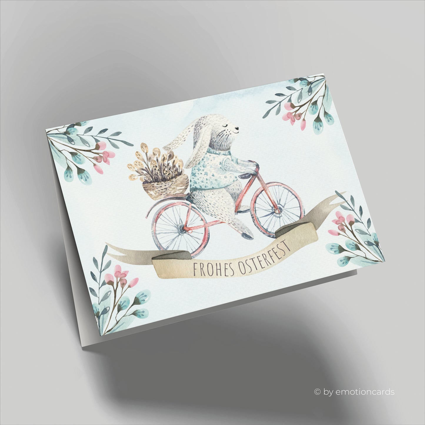 Niedliche Osterkarte (Klappkarte) | Osterhase auf Fahrrad | Premium-Karton | Inkl. Umschlag | Große Karte (115mm x 170mm)