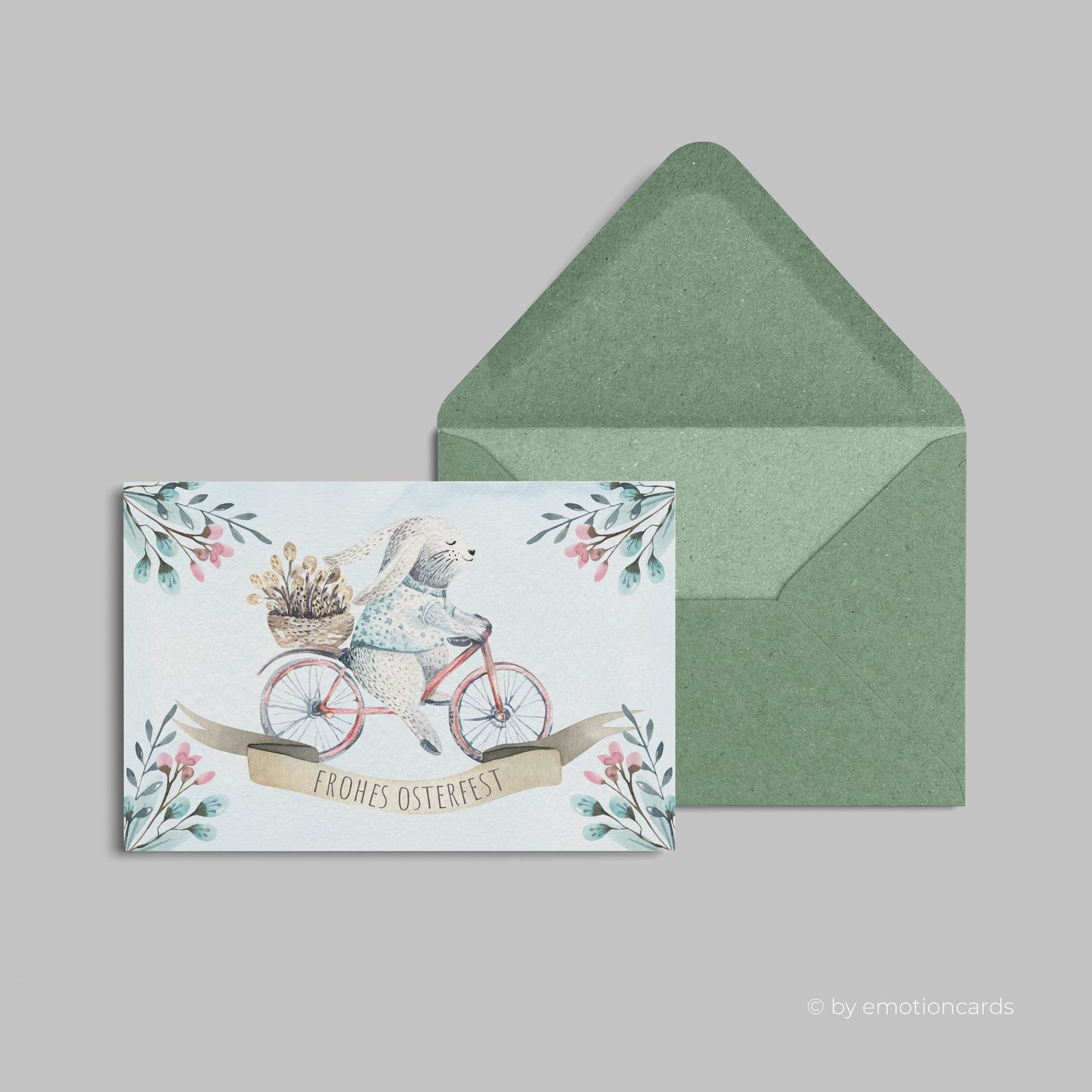 Niedliche Osterkarte (Klappkarte) | Osterhase auf Fahrrad | Premium-Karton | Inkl. Umschlag | Große Karte (115mm x 170mm)