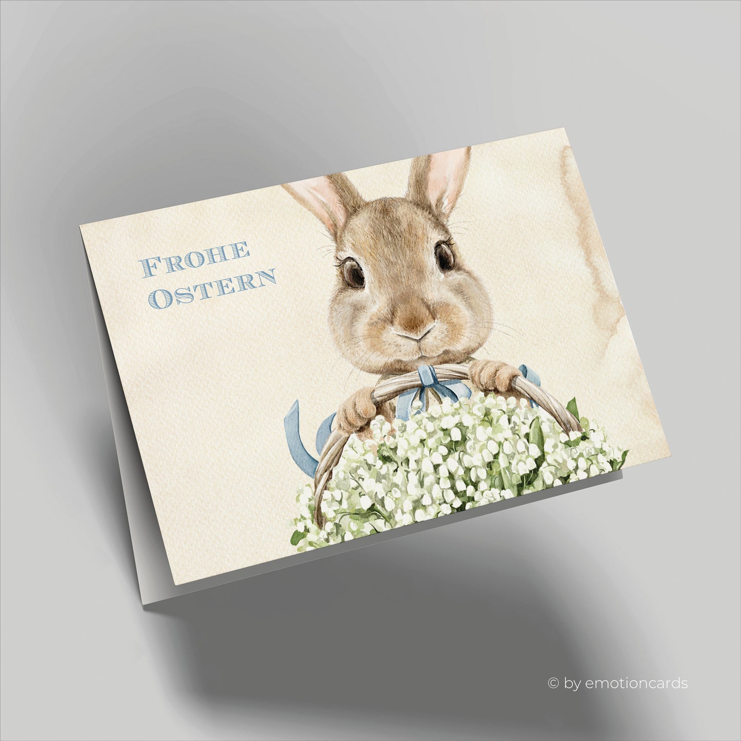 Niedliche Osterkarte (Klappkarte) | Osterhase mit Maiglöckchen | Premium-Karton | Inkl. Umschlag | Große Karte (115mm x 170mm)