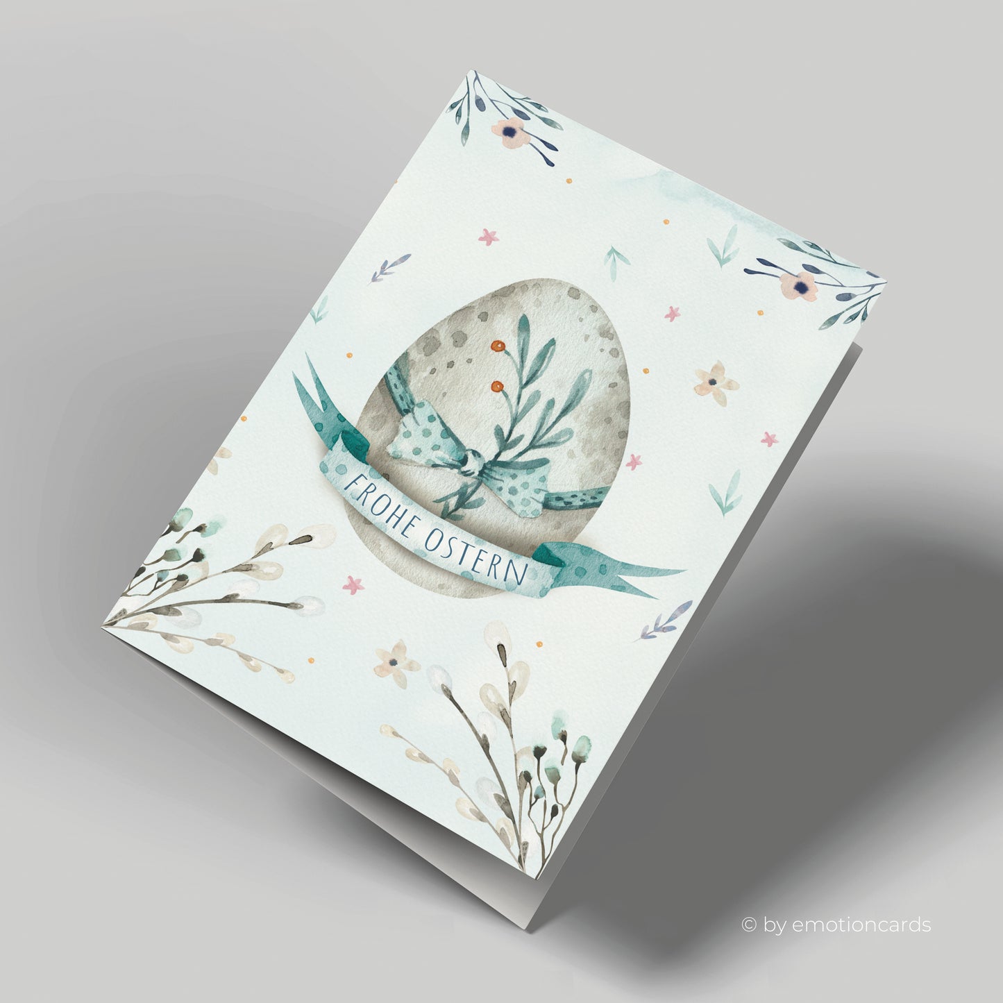 Schöne Osterkarte (Klappkarte) | Osterei mit Schleife | Premium-Karton | Inkl. Umschlag | Große Karte (115mm x 170mm)