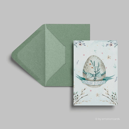 Schöne Osterkarte (Klappkarte) | Osterei mit Schleife | Premium-Karton | Inkl. Umschlag | Große Karte (115mm x 170mm)