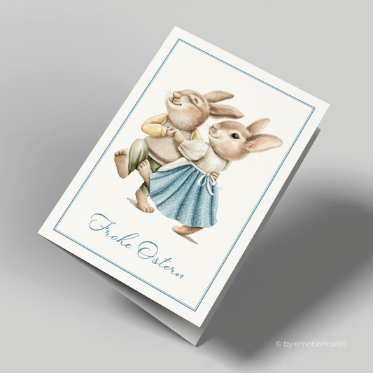 Osterkarte | Fröhlich tanzende Hasen