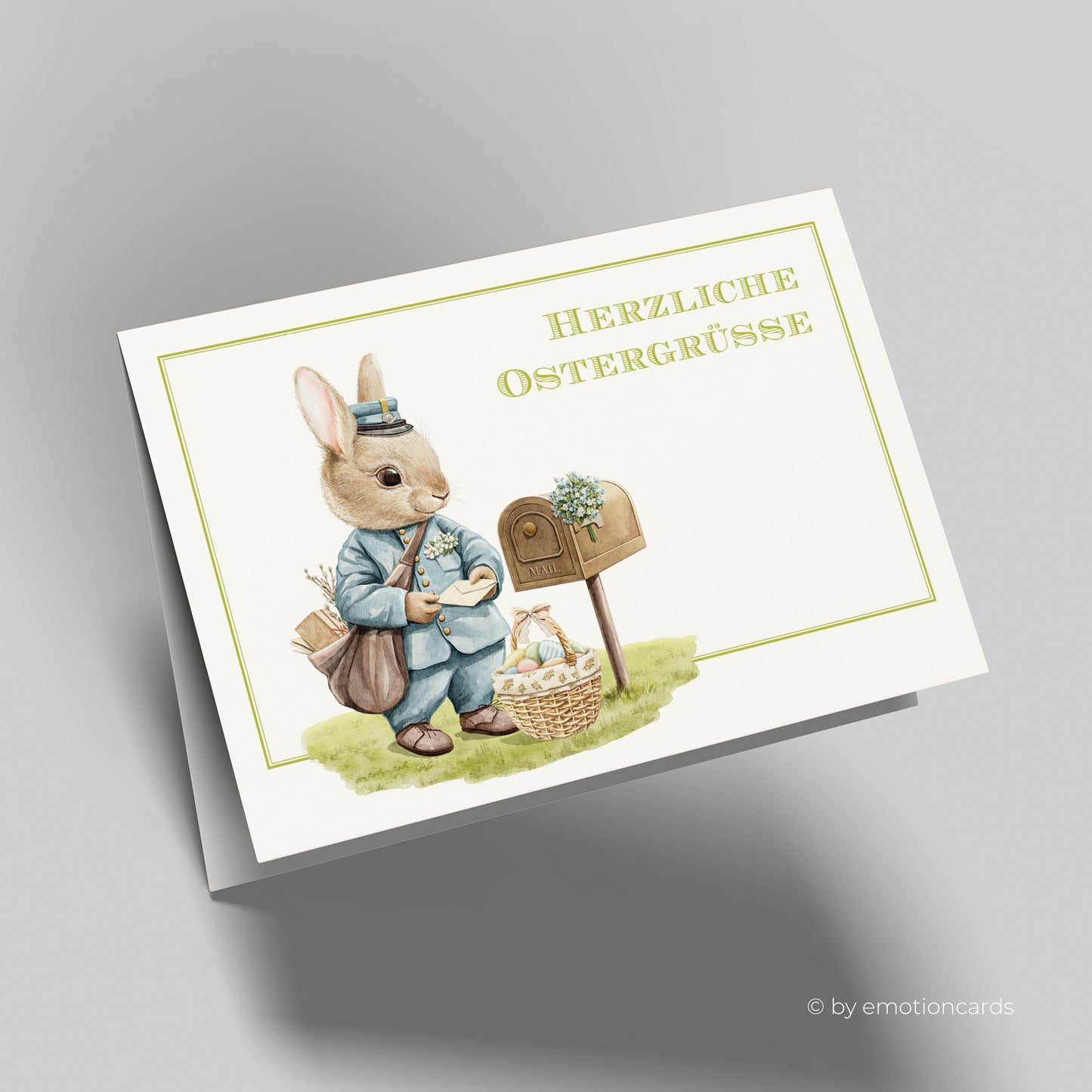 Schöne Osterkarte (Klappkarte) | Osterhase bringt Osterpost | Premium-Karton | Inkl. Umschlag | Große Karte (115mm x 170mm)