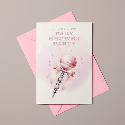 Einladungskarten Baby Shower Party | Babyparty für Mädchen | Premium-Karton | Große Karte (115mm x 170mm)
