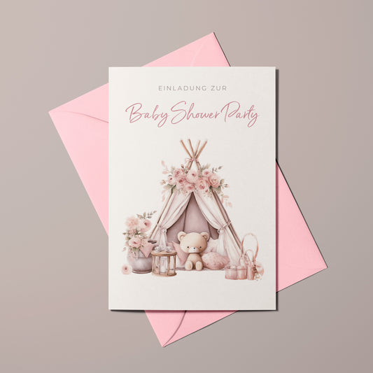 Einladungskarten Baby Shower Party | Babyparty für Mädchen | Premium-Karton | Große Karte (115mm x 170mm)