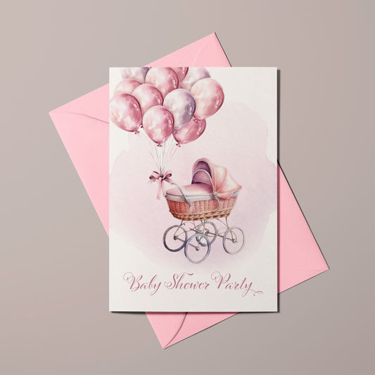 Einladungskarten Baby Shower Party | Babyparty für Mädchen | Premium-Karton | Große Karte (115mm x 170mm)