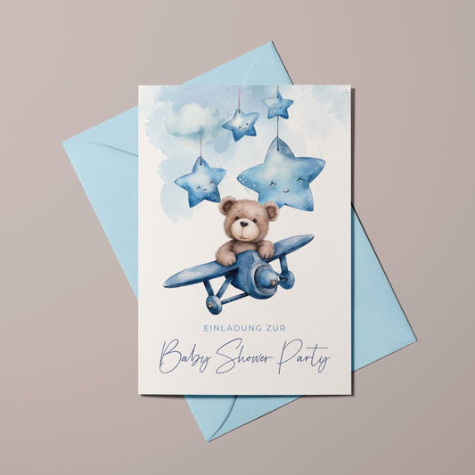 Einladungskarten Baby Shower Party | Babyparty für Jungen | Premium-Karton | Große Karte (115mm x 170mm)