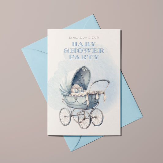 Einladungskarten Baby Shower Party | Babyparty für Jungen | Premium-Karton | Große Karte (115mm x 170mm)
