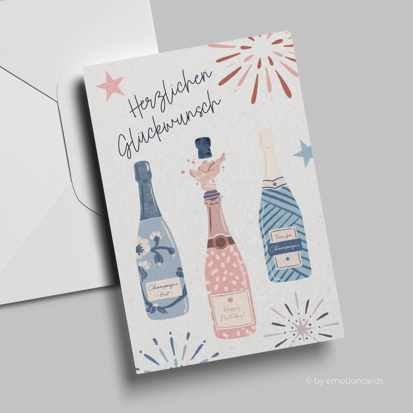 Geburtstagskarte | Herzlichen Glückwunsch 3 Champagnerflaschen