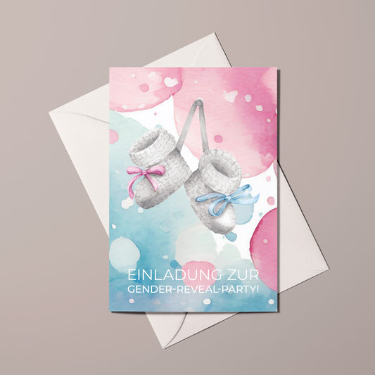 Einladungskarten Gender Reveal Party | Baby Geschlecht Enthüllung | Premium-Karton | Große Karte (115mm x 170mm)