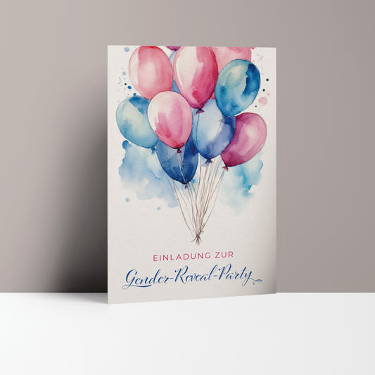 Einladungskarte Gender Reveal Party | Luftballons rosa & blau - Textvorlage