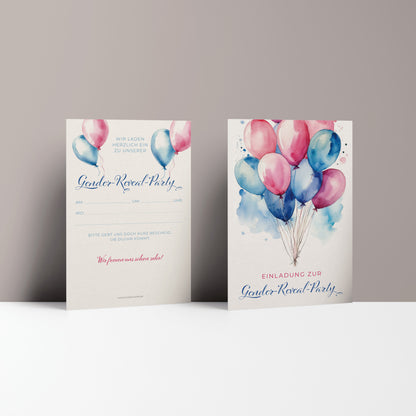 Einladungskarte Gender Reveal Party | Luftballons rosa & blau - Textvorlage