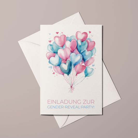 Einladungskarten Gender Reveal Party | Baby Geschlecht Enthüllung | Premium-Karton | Große Karte (115mm x 170mm)