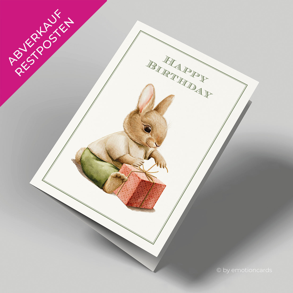 Glückwunschkarte | Geburtstagskarte | Happy Birthday | Zum Geburtstag | Süßer Hase packt Geschenk aus | Klappkarte mit Umschlag | Aquarell