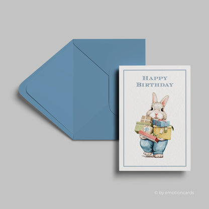 Geburtstagskarte | Happy Birthday | Hase mit Geschenken