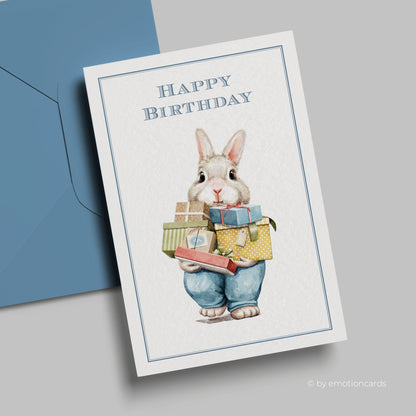 Geburtstagskarte | Happy Birthday | Hase mit Geschenken