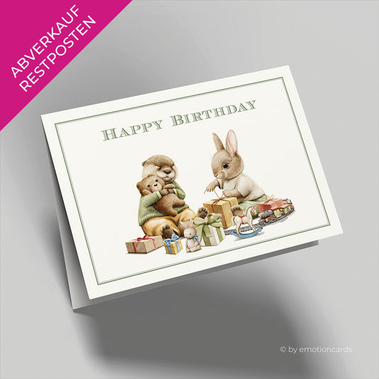 Geburtstagskarte | Happy Birthday Biber und Hase packen Geschenke aus