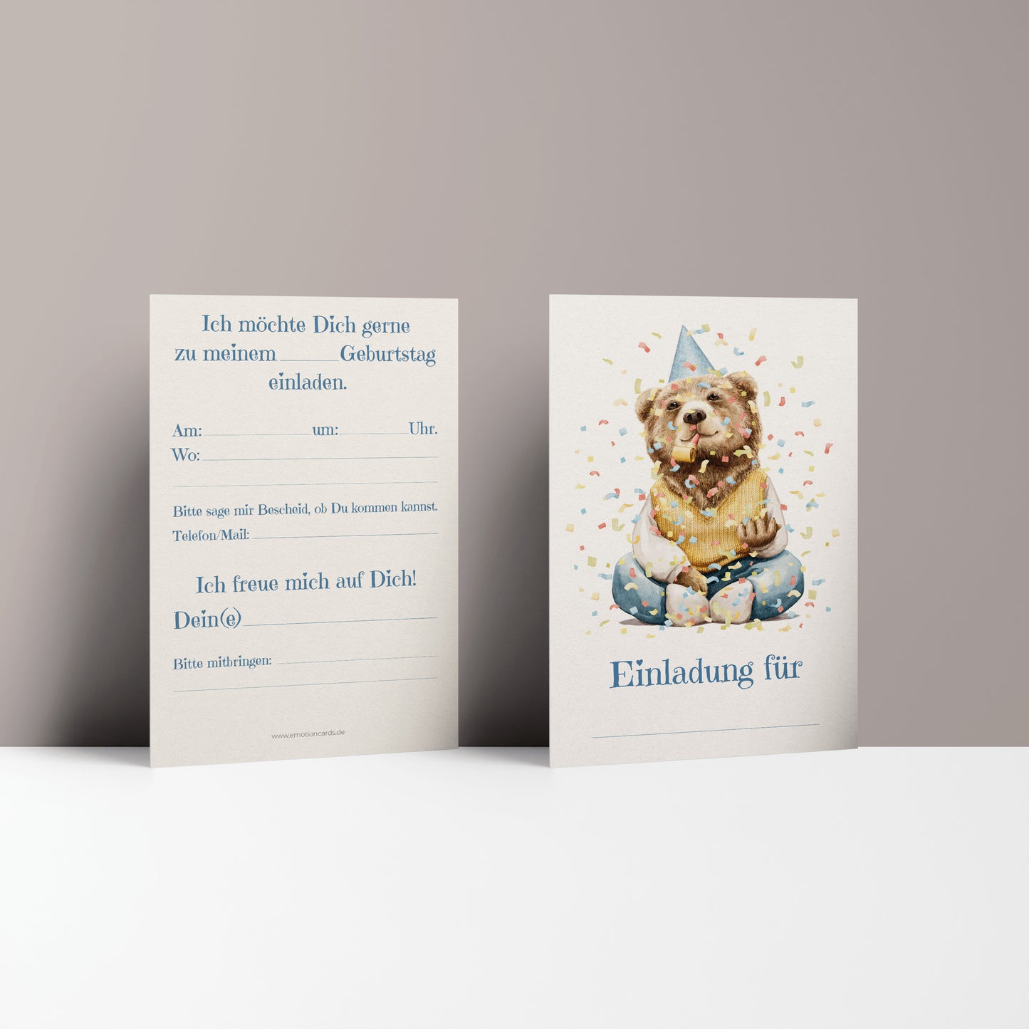 5x/10x Einladungskarten zum Kindergeburtstag | Süßer Bär mit Partyhut | Premium-Karton | Große Karte (115mm x 170mm)