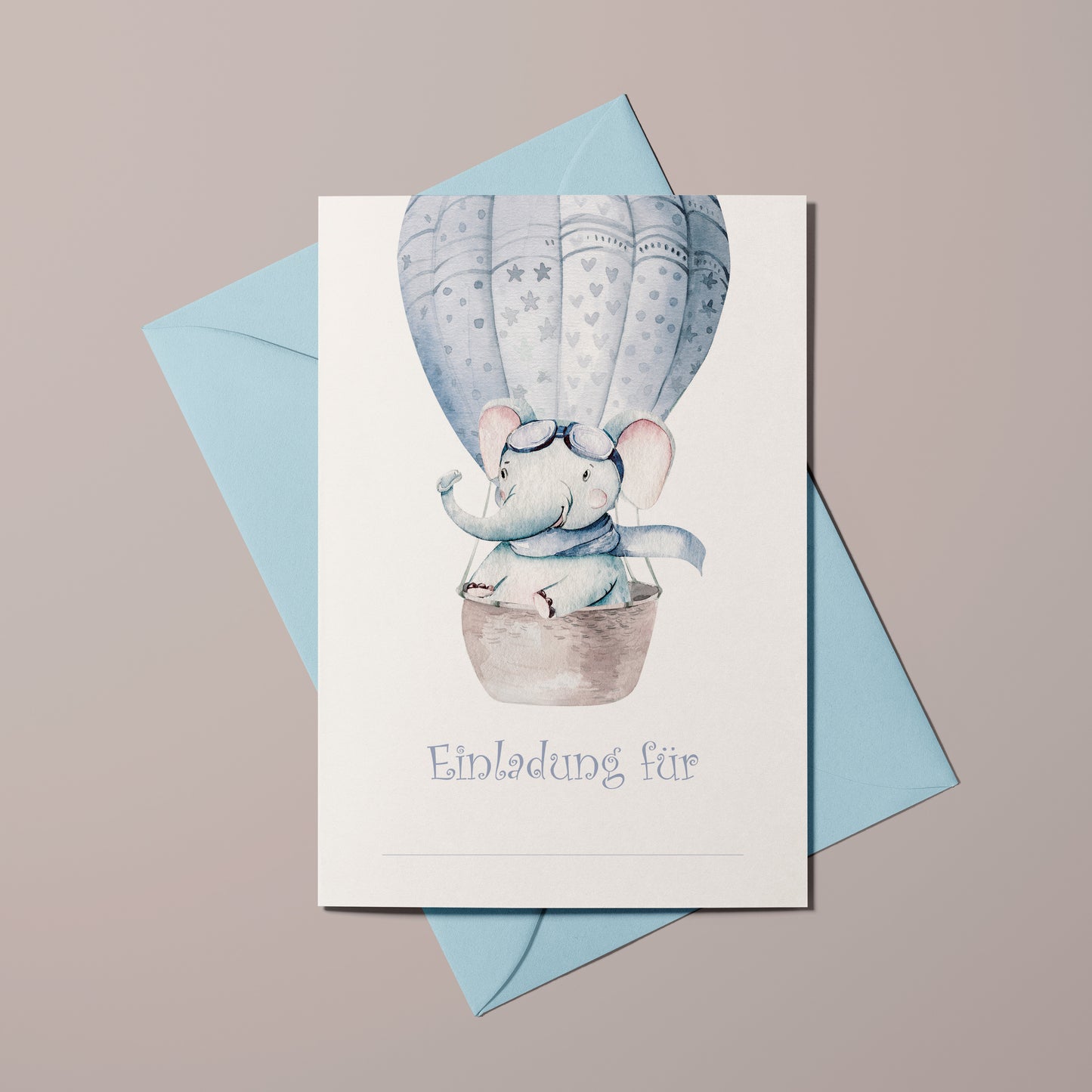5x/10x Einladungskarten zum Kindergeburtstag | Süßer Elefant im Heißluftballon | Premium-Karton | Große Karte (115mm x 170mm)
