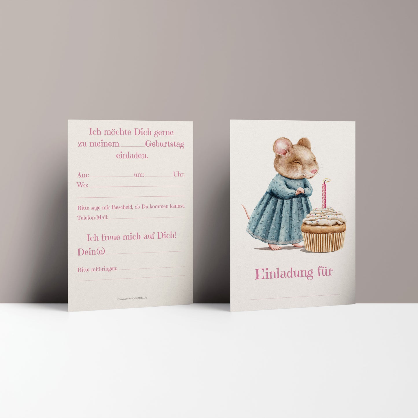 5x/10x Einladungskarten zum Kindergeburtstag | Süße Maus mit Muffin | Premium-Karton | Große Karte (115mm x 170mm)