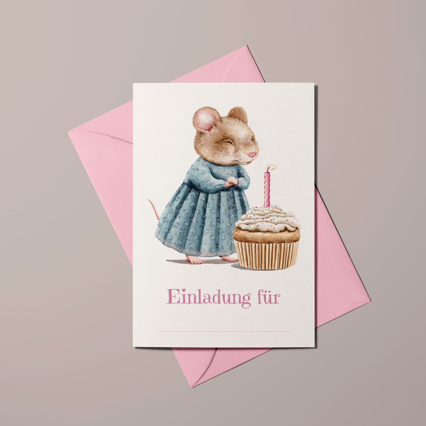 5x/10x Einladungskarten zum Kindergeburtstag | Süße Maus mit Muffin | Premium-Karton | Große Karte (115mm x 170mm)