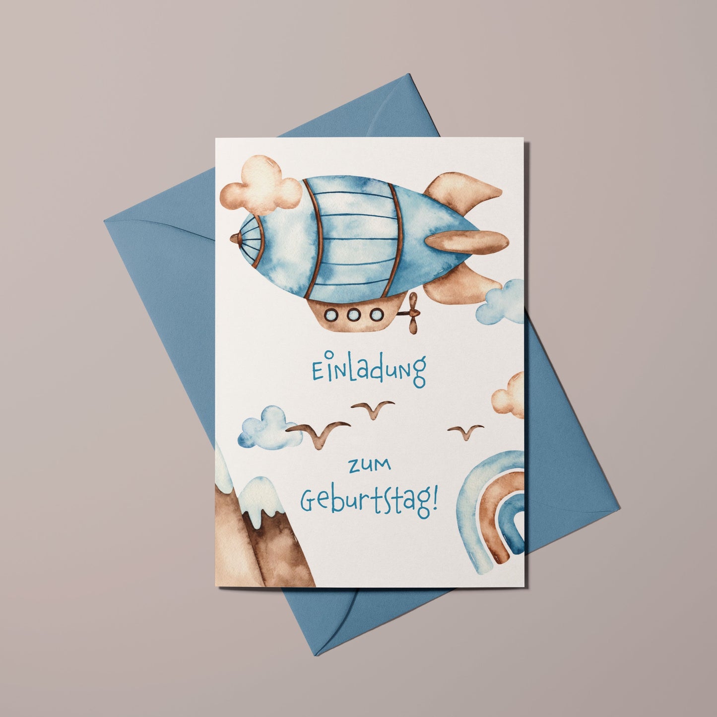 Einladungskarten Set Kindergeburtstag | fliegender Zeppelin