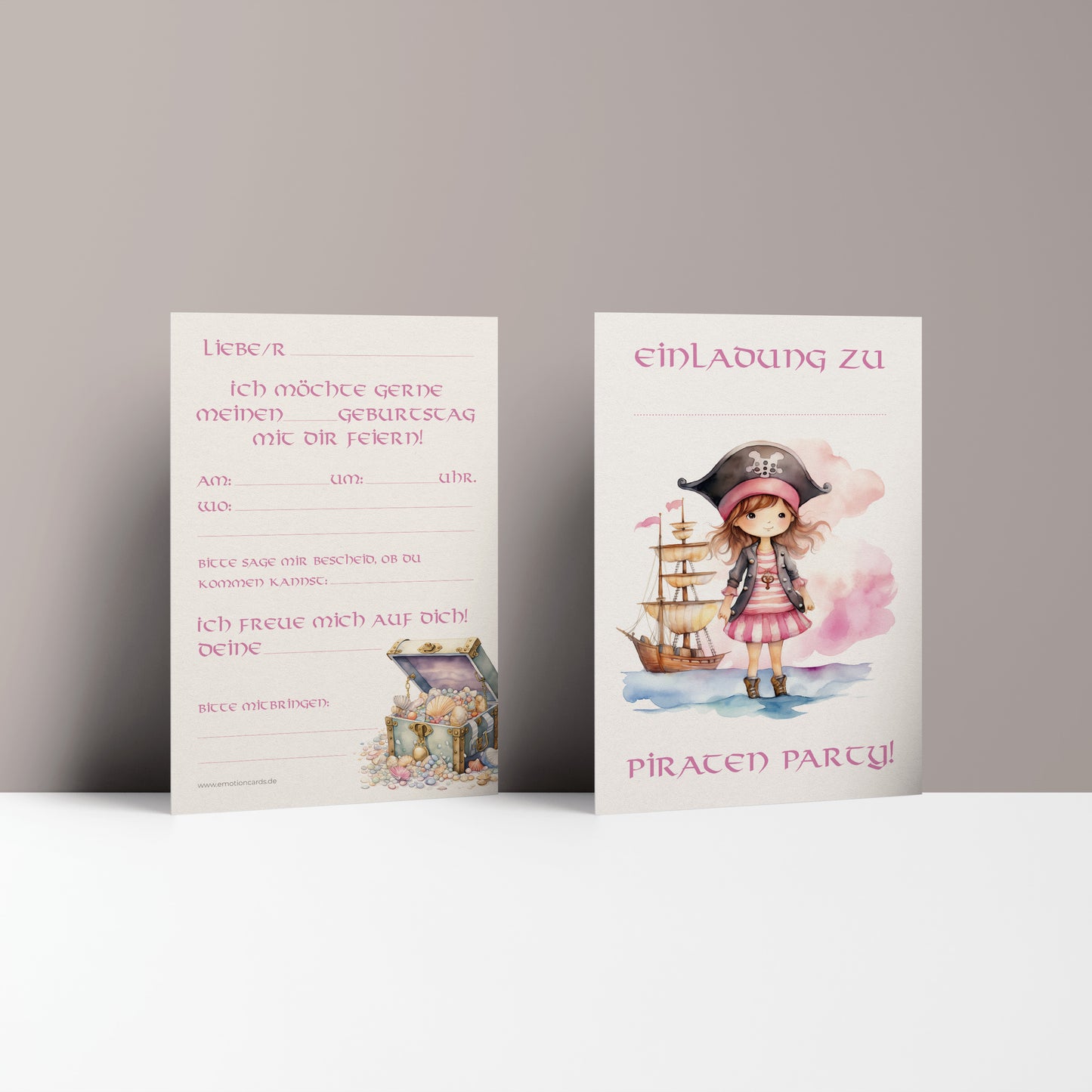 5x/10x Einladungskarten zum Kindergeburtstag | Piratenparty für Mädchen | Premium-Karton | Große Karte (115mm x 170mm)