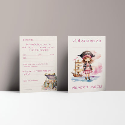 5x/10x Einladungskarten zum Kindergeburtstag | Piratenparty für Mädchen | Premium-Karton | Große Karte (115mm x 170mm)