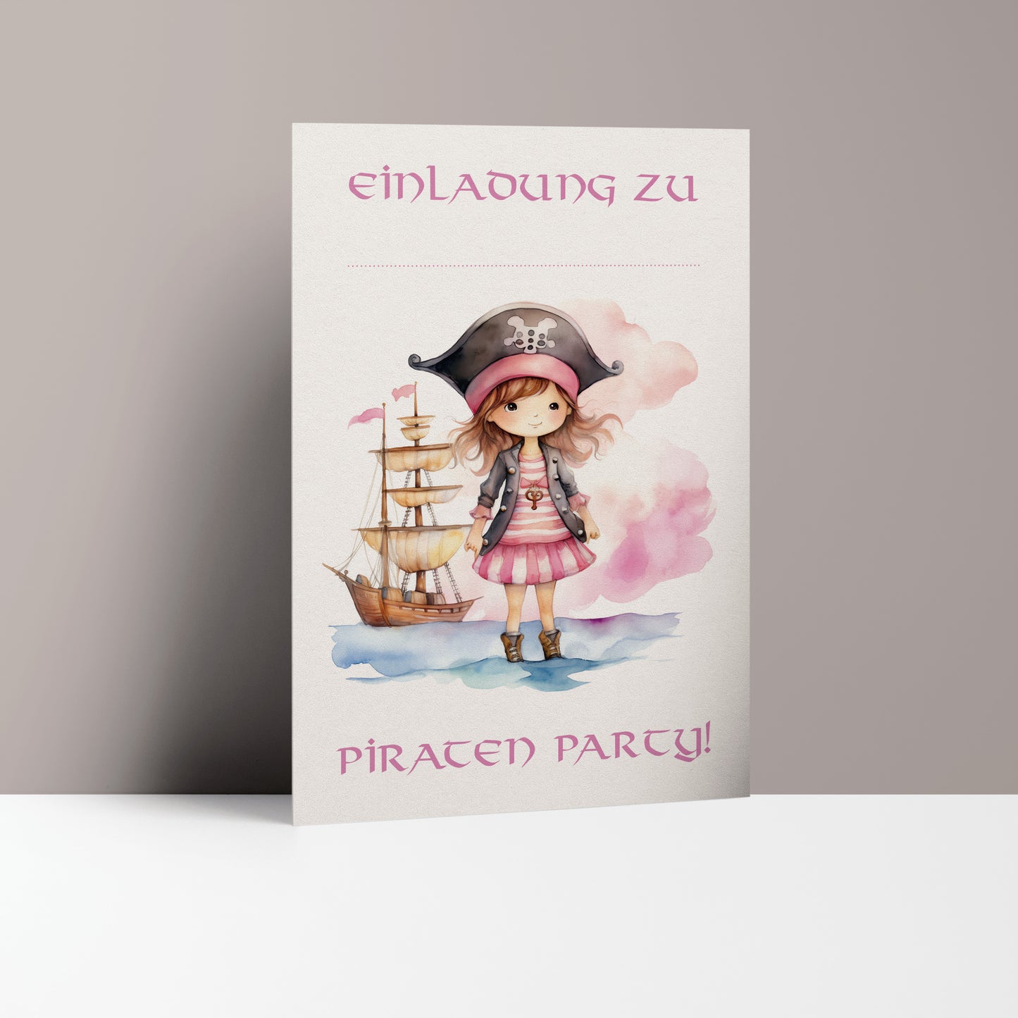 5x/10x Einladungskarten zum Kindergeburtstag | Piratenparty für Mädchen | Premium-Karton | Große Karte (115mm x 170mm)