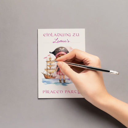 5x/10x Einladungskarten zum Kindergeburtstag | Piratenparty für Mädchen | Premium-Karton | Große Karte (115mm x 170mm)
