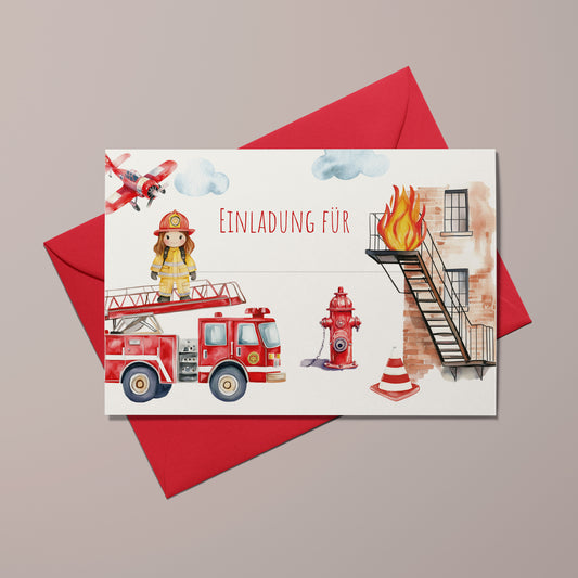 Einladungskarten Kindergeburtstag | Große Feuerwehrparty | Premium-Karton | Große Karte (115mm x 170mm) (Kopie)