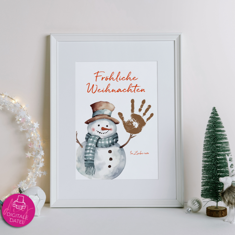 DIY Kinder Handabdruck zu Weihnachten | niedlicher Schneemann