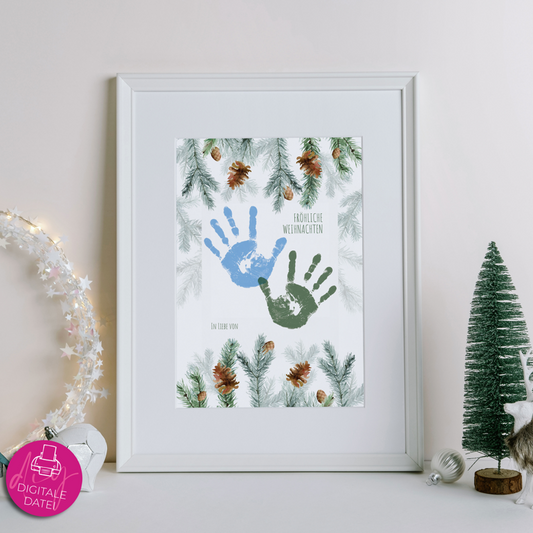 DIY Kinder Handabdruck zu Weihnachten | Fröhliche Weihnachten Zweige & Zapfen