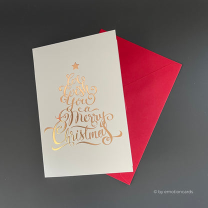 Weihnachtskarte Heißfolie rosé | Weihnachtsbaum aus Text