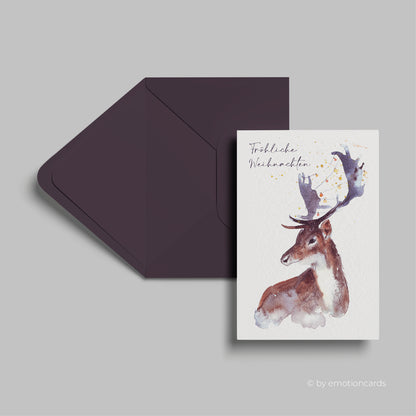 Weihnachtskarte | Hirsch Aquarell künstlerisch