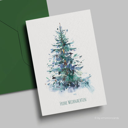 Weihnachtskarte | Weihnachtsbaum Aquarell grün blau