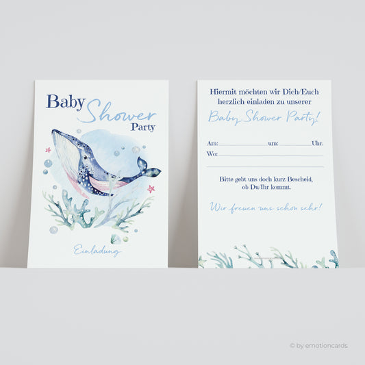 Einladungskarte Baby Shower Party | Wal hellblau