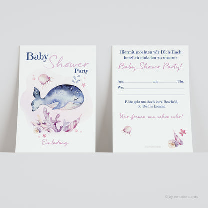 5x/10x Einladungskarten zur Baby Shower Party | Babyparty für Mädchen | Premium-Karton | Große Karte (115mm x 170mm)
