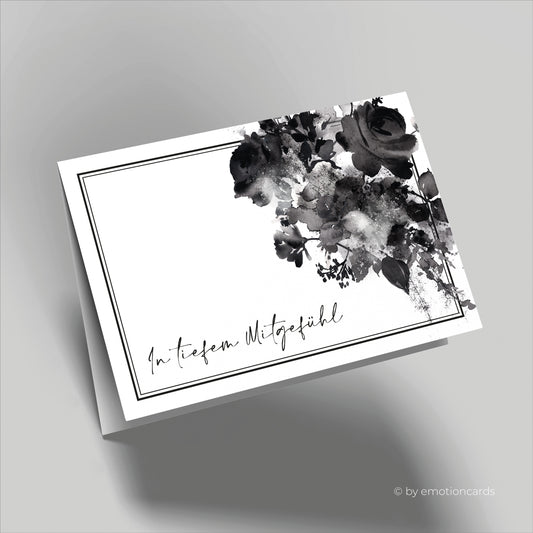 Trauerkarte | In tiefem Mitgefühl - schwarze Rosen Aquarell